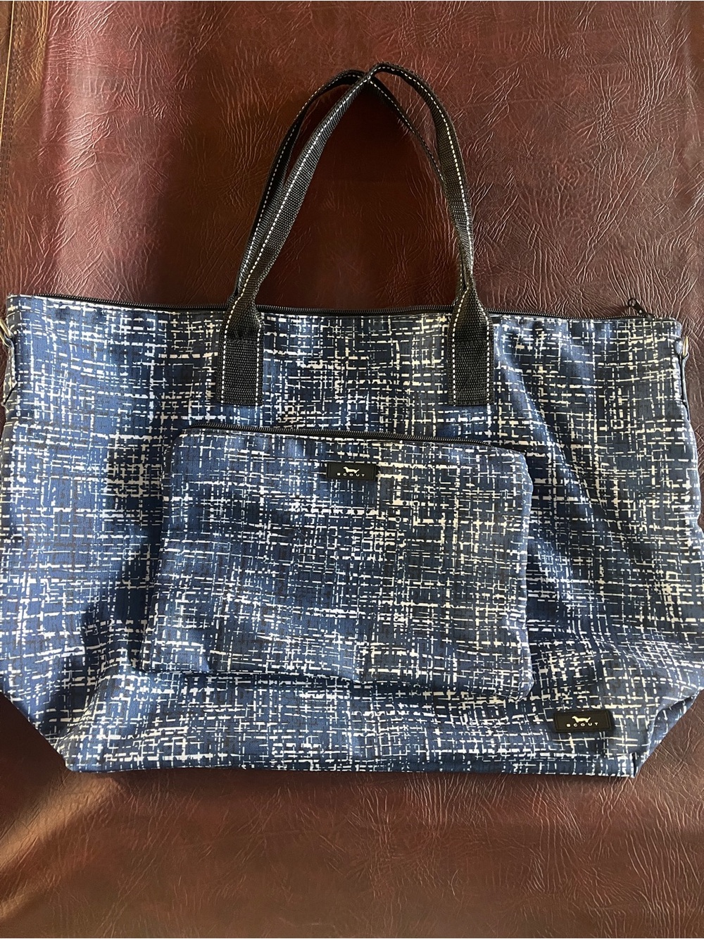 Scout Navy and White Crosshatch Tote with Logo Patch